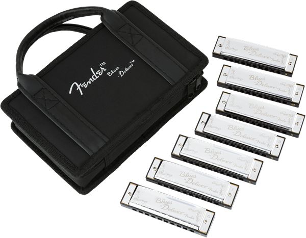 Fender Blues Deluxe Harmonica (7 Pack) with Case-Ukulele & Folk-Fender-Logans Pianos