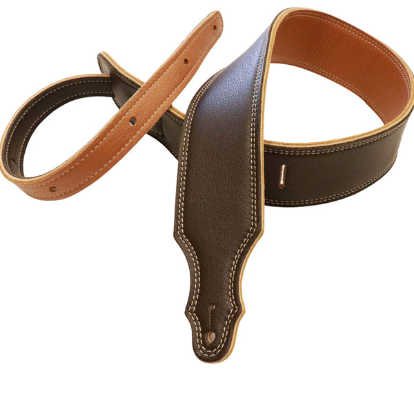 Franklin 2.5" 3-Ply Reversible Glove Leather Strap-Guitar & Bass-Aroma-Chocolate / Gold-Logans Pianos